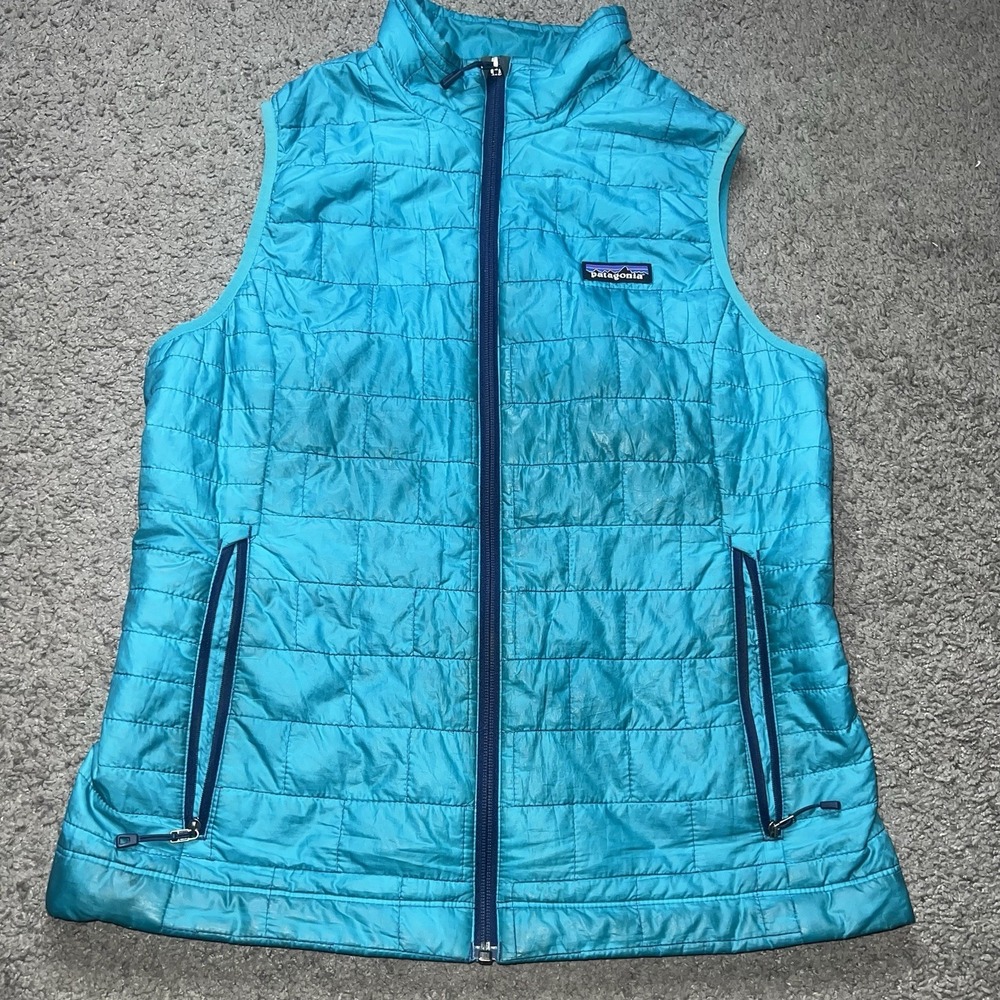 Patagonia Nano Puff Vest‎ Womens Medium Blue Teal Insulated Quilted Zip Front